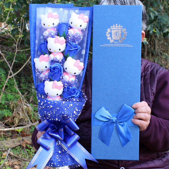 Cat Plush Bouquet Soap Flower Gift Box for Valentine's Day